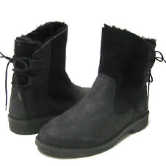 Ugg Naiyah Suede Leather Shearling Tie Back Black Women's Boots Size 9 - Picture 4 of 12